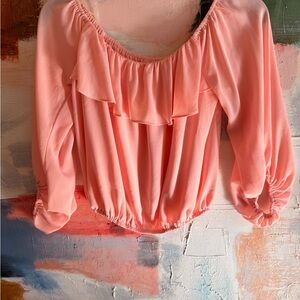 Main Strip Coral Pink Ruffle Off-Shoulder Blouse
